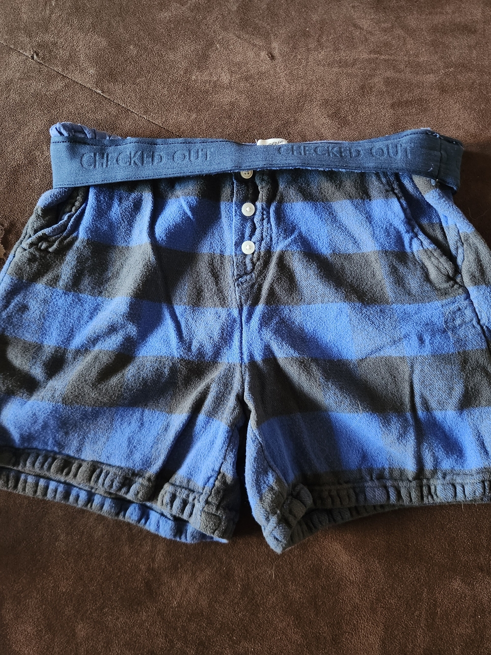 aerie Blue and Black Striped Plush Pajama Shorts